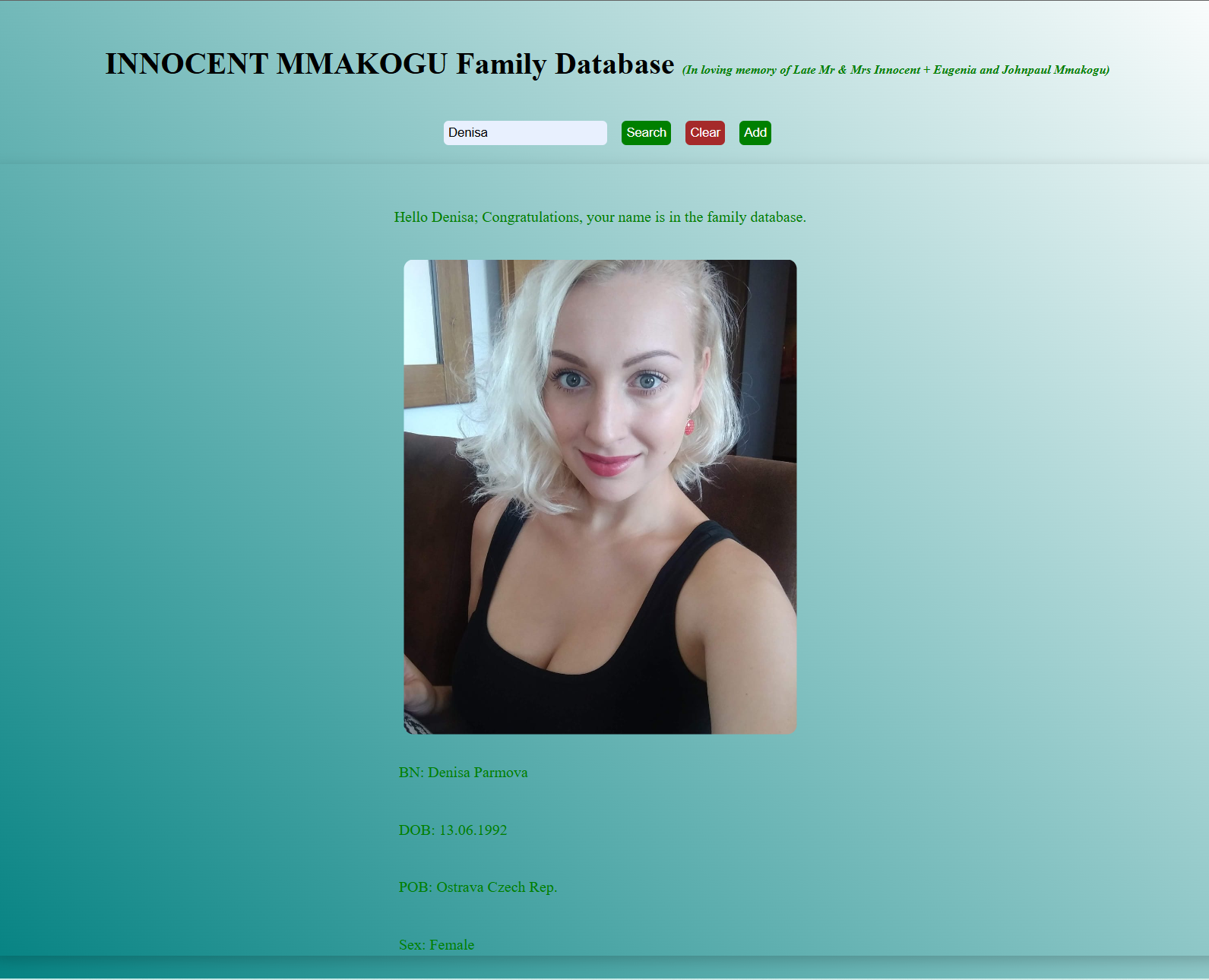 Innocent-Family Database Screenshot