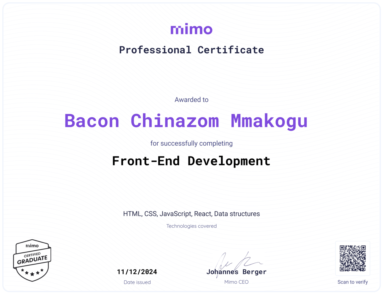 Frontend Certificate