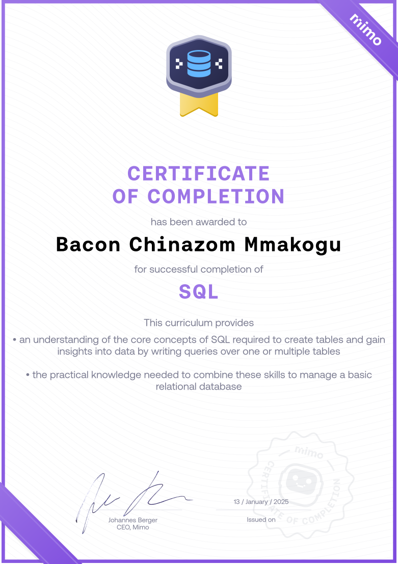 SQL Certificate